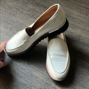 Franco Sarto white patten leather loafers